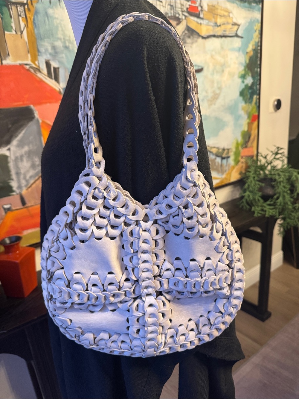 Patricia Nash Stone Color Leather  Woven Shoulder Bag